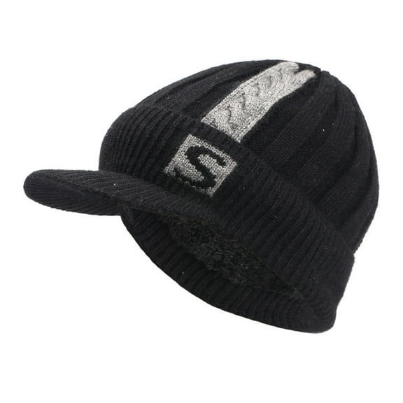 iHPH7 Womens Hats with Brim Skull Beanie Winter Hat Wool Hats for Men Winter Beanies for Men Slouchy Beanie Hat Black One Size