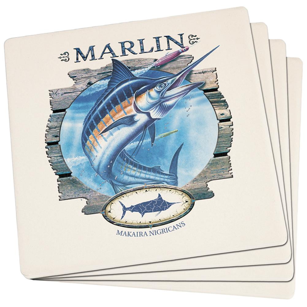 Marlin Deep Sea Fishing Set of 4 Square Sandstone Coasters - Walmart.com