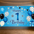 thumbnail image 2 of Blue Themed Happy 1 Birthday Banner with Balloons Stars and Gift Box Party Decoration Backdrop for Birthday Party Photography Props Kids Party Decorations, 2 of 7