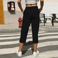 thumbnail image 5 of Tdoqot Womens Capris with Pockets- Elastic Waist Cotton Linen Casual Quick Dry Semmer Beach Pants Black Size M, 5 of 7