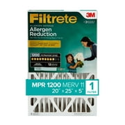 Filtrete 20x25x5, MERV 11, Allergen Reduction Deep Pleat HVAC Air and Furnace Filter, 1200 MPR, 1 Filter