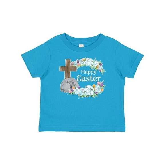 Inktastic Happy Easter with Cross and Flowers Boys or Girls Baby T-Shirt