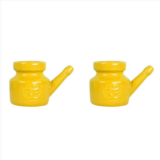 2X Olla Neti de Cerámica de 350 Ml, Olla para Limpieza de Nariz, Duradera, Una Prueba de Fugas, para Enjuague Nasal, Lavado de Nariz, Hombres Y Mujeres, Amarillo