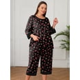 thumbnail image 2 of SHOWMALL Women Plus Pajama Sets 3/4 Sleeves Crew-Neck Tops and Loose Capri Pants Lounge Set Soft Sleepwear, 2 of 9