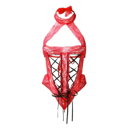 

WANYNG Women Sexy Appeal Lace Seductive Perspective Three Point Conjoined Underwear Neck Corset Latex Lingerie Set plus Size Women