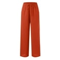 thumbnail image 4 of YUHAOTIN Womens Slacks Petite Short Elastic Waist with Pockets Linen High Waisted Wide Leg Palazzo Pants Casual Summer Drawstring Trousers Flowy Beach Pants with Pockets, 4 of 5