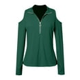 thumbnail image 4 of Arlun,Womens Half Zipper Cold Shoulder T Shirts 2025 Fall Fashion Plain Ribbed Stretchy Tight Sexy Tops Plus Size Women's Long Sleeve Soft Lightweight Tee Shirts Green XXL, 4 of 5