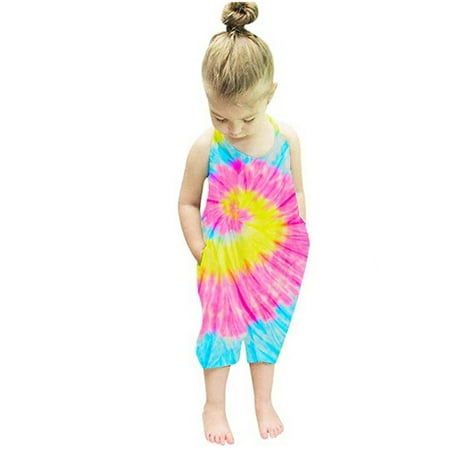 

Ma&Baby Toddler Baby Girl Sleeveless Halter Tie Dye Jumpsuit Romper Bodysuit Overalls 1-6 Years