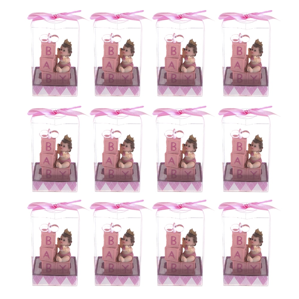 Mega Favors Keepsake Figurine 12 pcs Baby Girl with Crown and Blocks | Awesome Decorations or Party Favors | for Pregnancy Announcements, Gender Reveals, Birthday and Special Celebrations