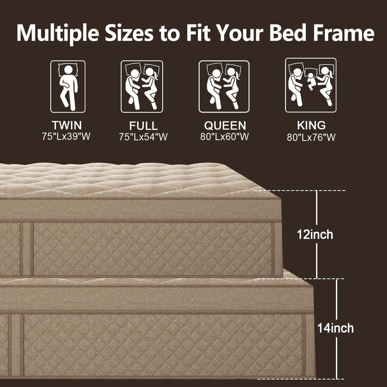 Duchessz 14inch Full Mattress in a Box Gel Memory Foam Medium Firm Euro Top Hybrid Mattress