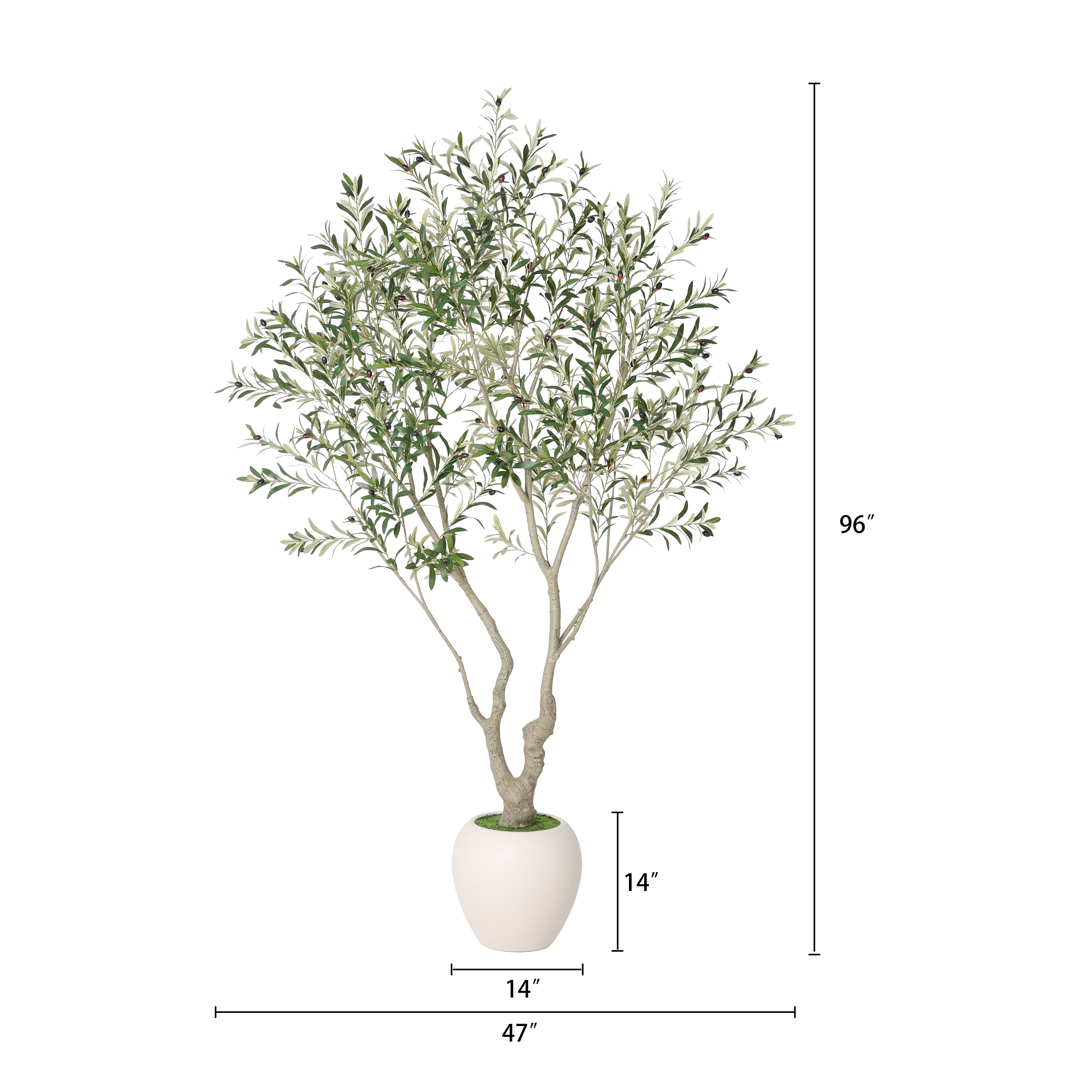 8FT Artificial Olive Tree with White Pot,Natural Trunk Realistic Leaves Lifelike Faux Floor Plant for Home House Office Decor