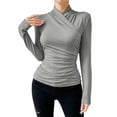 thumbnail image 2 of Long Sleeve Shirts for Women Fitted Shirts Draped Tops Office Attire Vacation Outfits Y2k Cute Tops for Women Professional Tops Workout Tops Work Blouse Interview Tops, 2 of 4