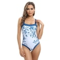 thumbnail image 2 of WBQ Womens Retro One Piece Swimsuit Adjustable Ruffle Straps Square Neck Tummy Control Bathing Suit Blue and White Porcelain Printed One-Piece Swimwear S-2XL, 2 of 7