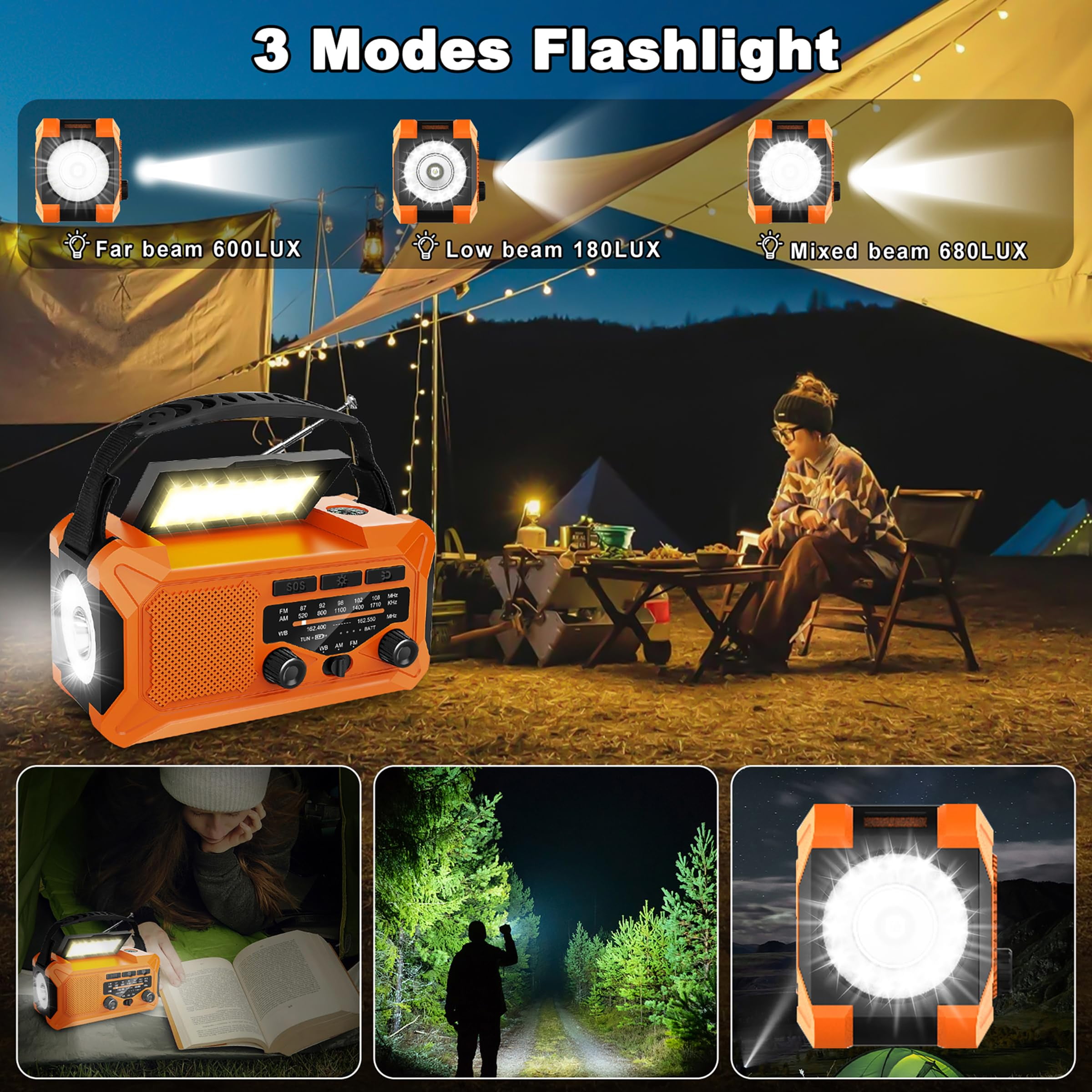 KOGYAS 10000mAh Hand Crank Radio,Emergency Radio,Solar Radio,NOAA/AM/FM Weather Radio,USB Type-C Charging,Dynamo Radio,Polymer Battery,Torch & LED Reading Light,SOS Alarm,Compass for Camping