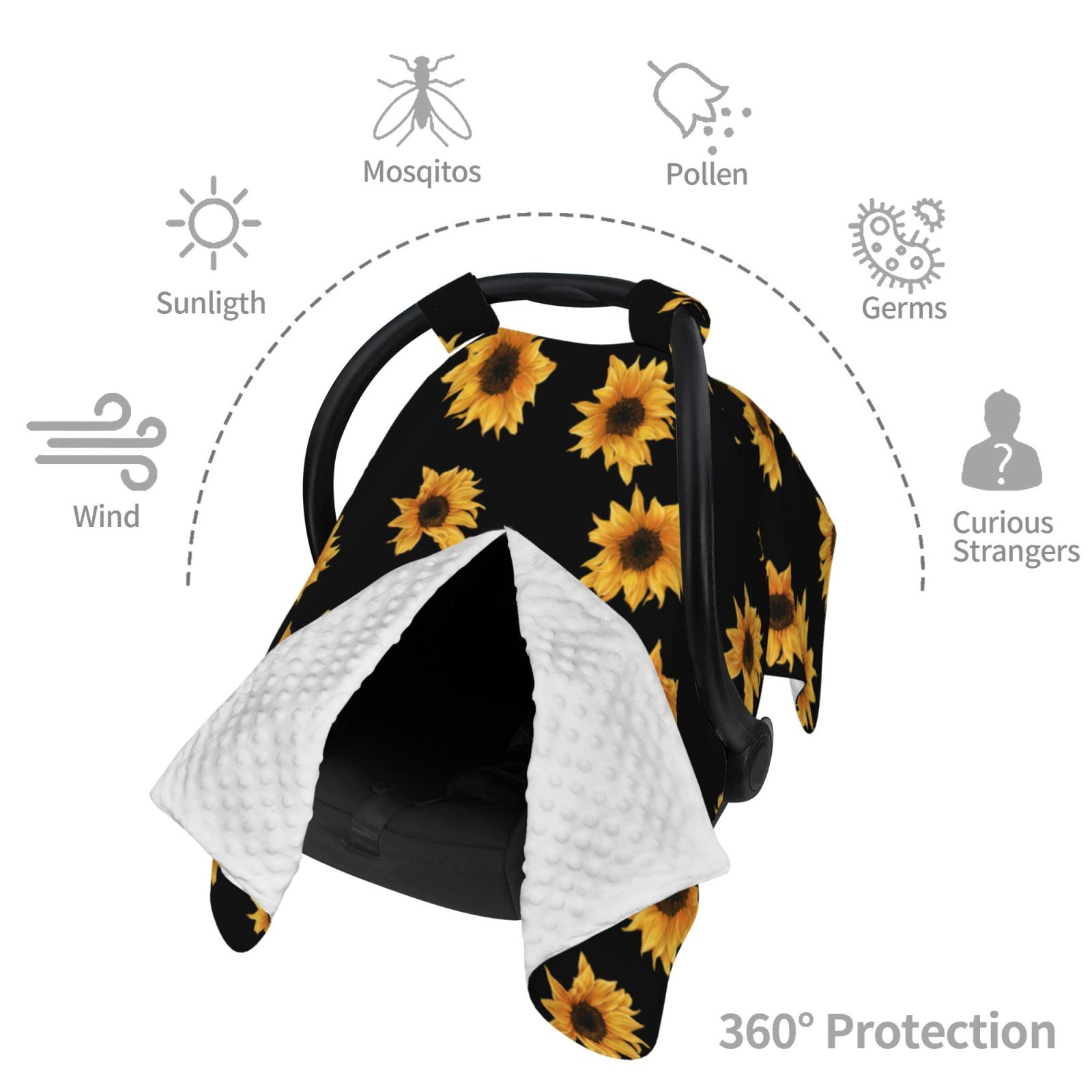 Car Seat Cover Baby - cute sunflowers black print Breathable Infant Car Seat Cover for Baby Carseat, Lightweight Comfort Baby Essentials Must Haves Newborn Stuff for Girl Boy