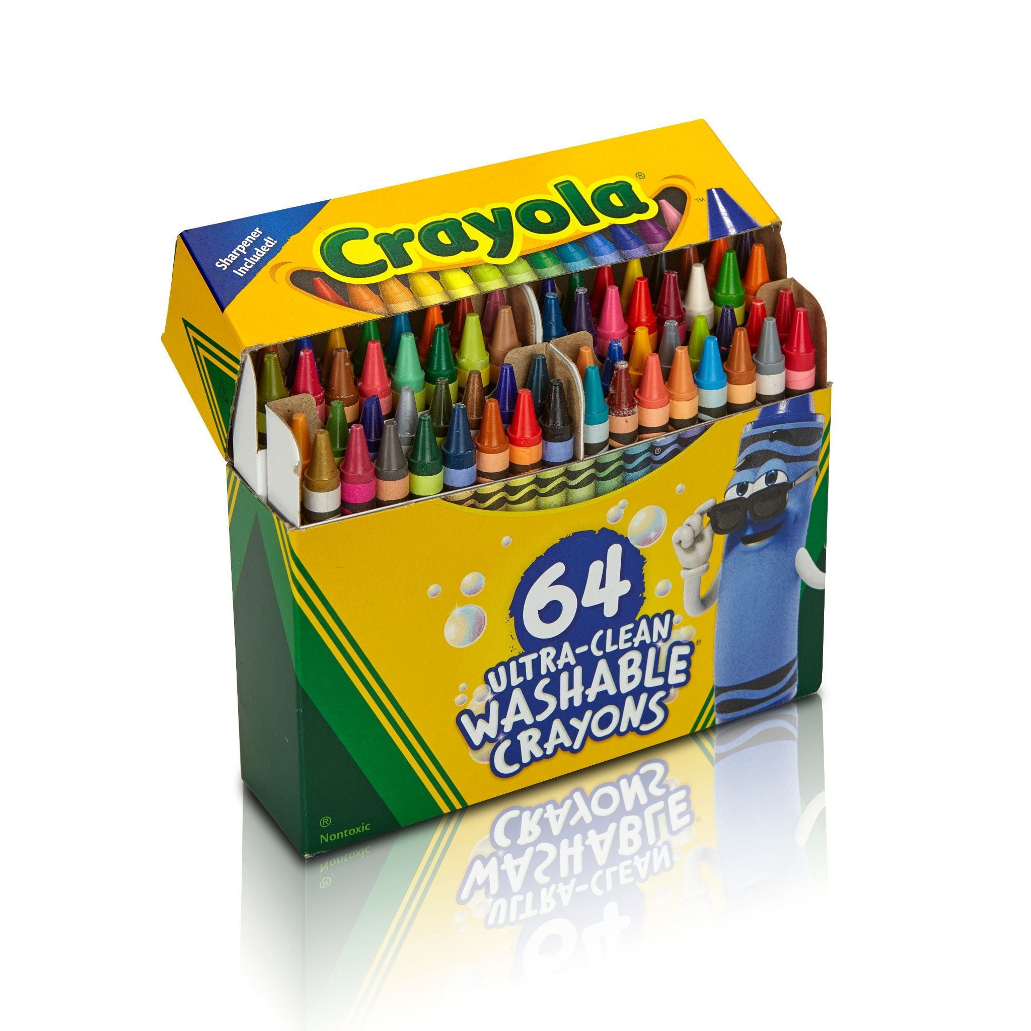 Crayola Ultra-Clean Washable Crayons with Sharpener, 64 Ct, Back to School Supplies, Art Supplies, Kids At Home Activities