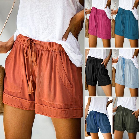 Shadoumai Shorts for Women Summer Casual Comfy Shorts Drawstring Elastic High Waist Lightweight Bermuda Shorts with Pockets Harem Pants