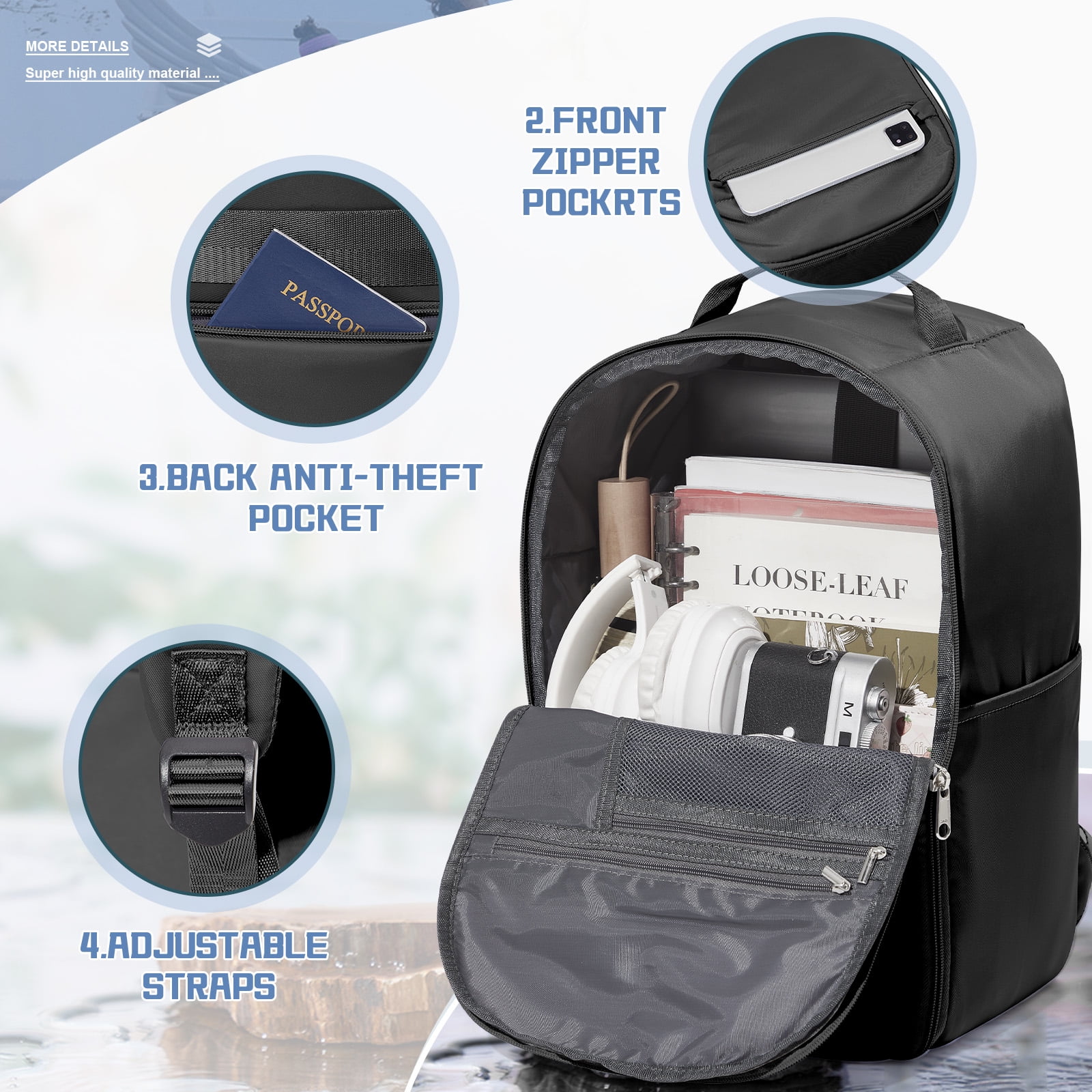 United Airline Approved Personal Item Travel Bag for Women, Underseat Luggage Carry on Backpack for Men, Cabin Size Waterproof Laptop Backpack, Mochila De Viaje, Rucksack Casual Daypack, Black