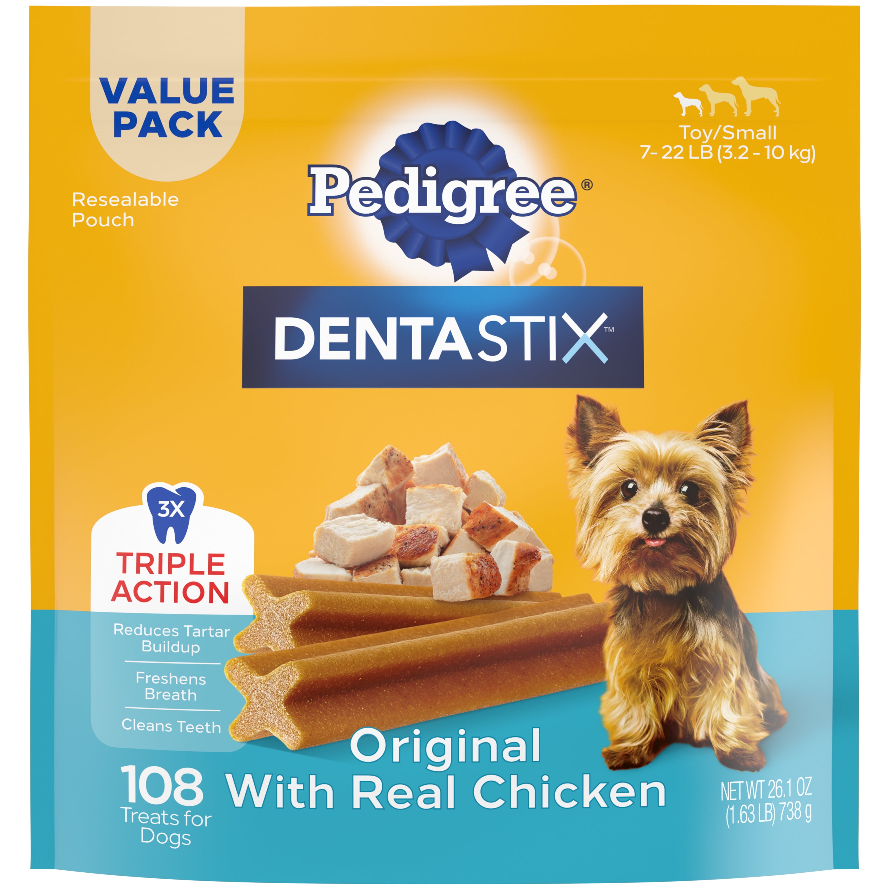 Pedigree Dentastix Original Flavor Dental Bones Treats for Toy/Small Dogs, 1.68 lb. Value Pack (108 Treats)
