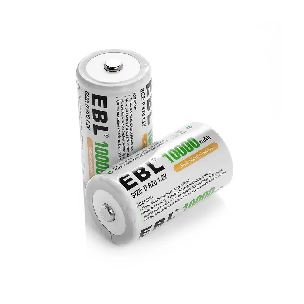 EBL Rechargeable 1.5V D-type NiMH Battery 10000mAh, 6 Pack