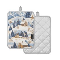 Yayeee Pot Holders Kitchen Heat Resistant with Pocket 7"x9.8" Cotton Oven Cooking Hot Pads, Snowy Winter