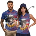 thumbnail image 2 of Aplkyhs Matching Golf Shirts for Couple American Flag Dog Quarter Zip His and Hers Golf Shirts Matching Moisture Wicking Mens Hawaiian Shirt Lapel Design Golf Accessories, 2 of 6