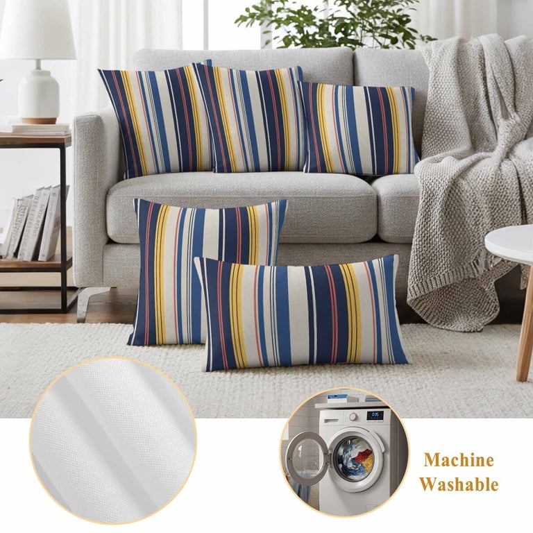 Vintage Stripes Outdoor Throw Pillow Covers Set of 2, Navy Yellow