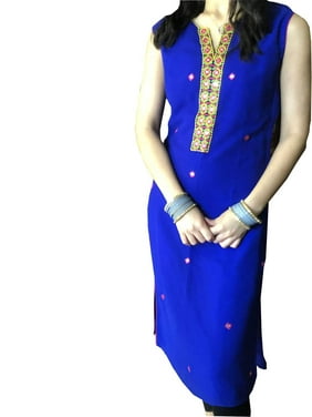 Women Tunic Long Dress Classy Royal Blue Boho Fashion Ethnic Kurti M