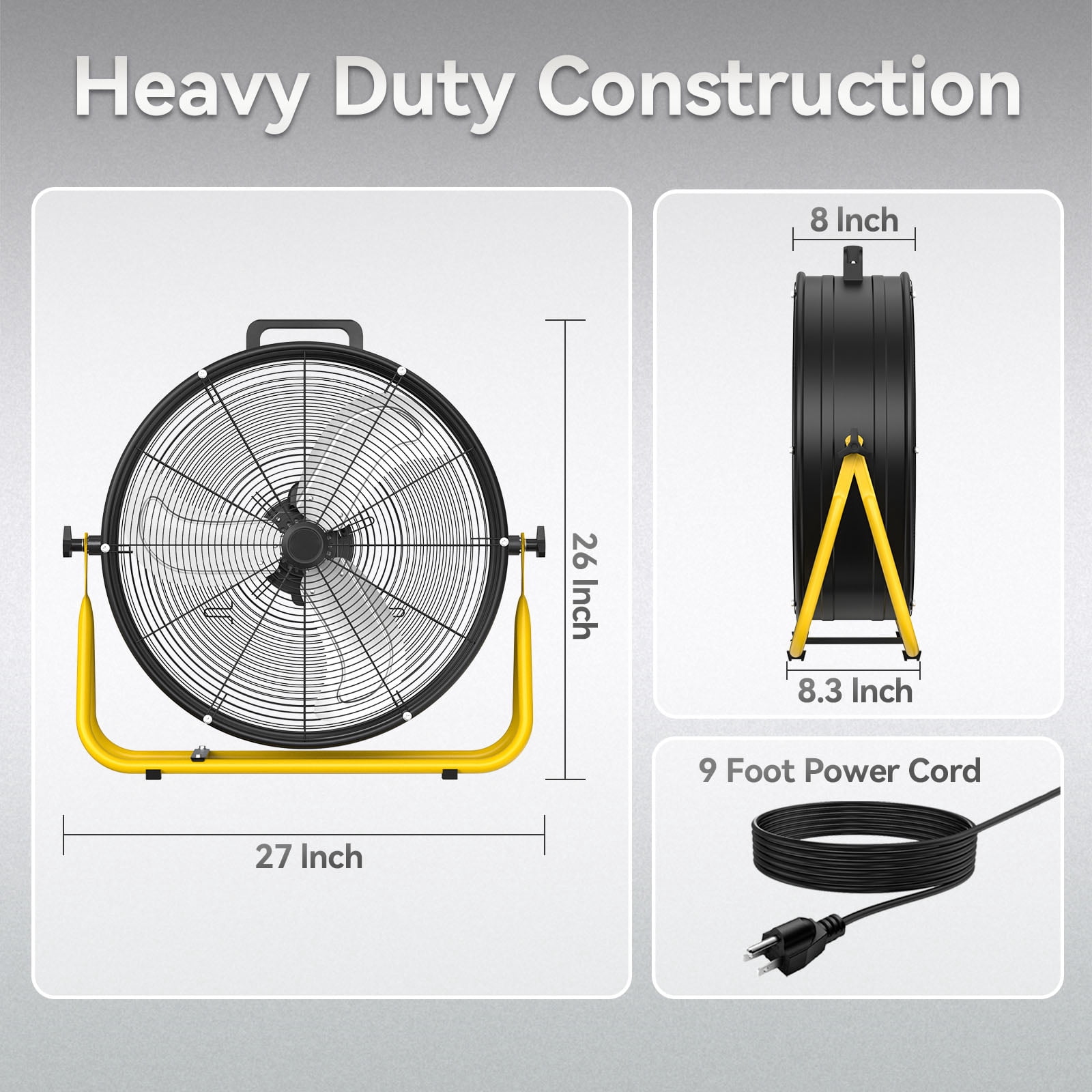 24" Industrial Drum Fans, 3-Speed Professional Outdoor Fan, Without Metal Wheels, for Commercial, Factory and Garage, UL Listed
