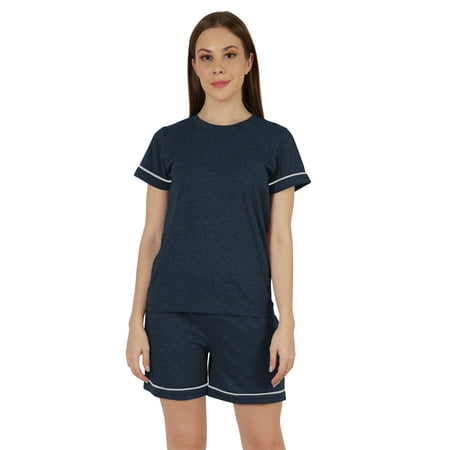 

Inkmeso 2 Pcs Solid Sleepwear Sets For WoMen s Short Sleeve Top And Short Loungewear Set