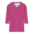 thumbnail image 3 of Tiqkatyck Women Summer Tops Clearance, Womens Tops 3/4 Sleeve Summer Solid Plain Travel Cute Tops V Neck Slim Fit T Shirt Spring Blouses for Women, V Neck Sweaters for Women Hot Pink XXXXXL, 3 of 4