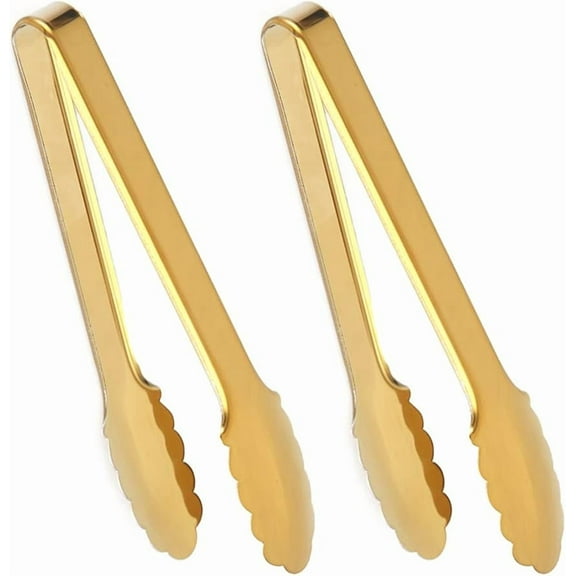 2 Pack Gold Serving Tongs Gold Serving Utensils Salad Tongs Buffet Tongs Non-slip & Easy Grip Stainless Steel Gold Plated Buffet Serving Tongs, Salad, Ice, Oven (9.5 Inch)