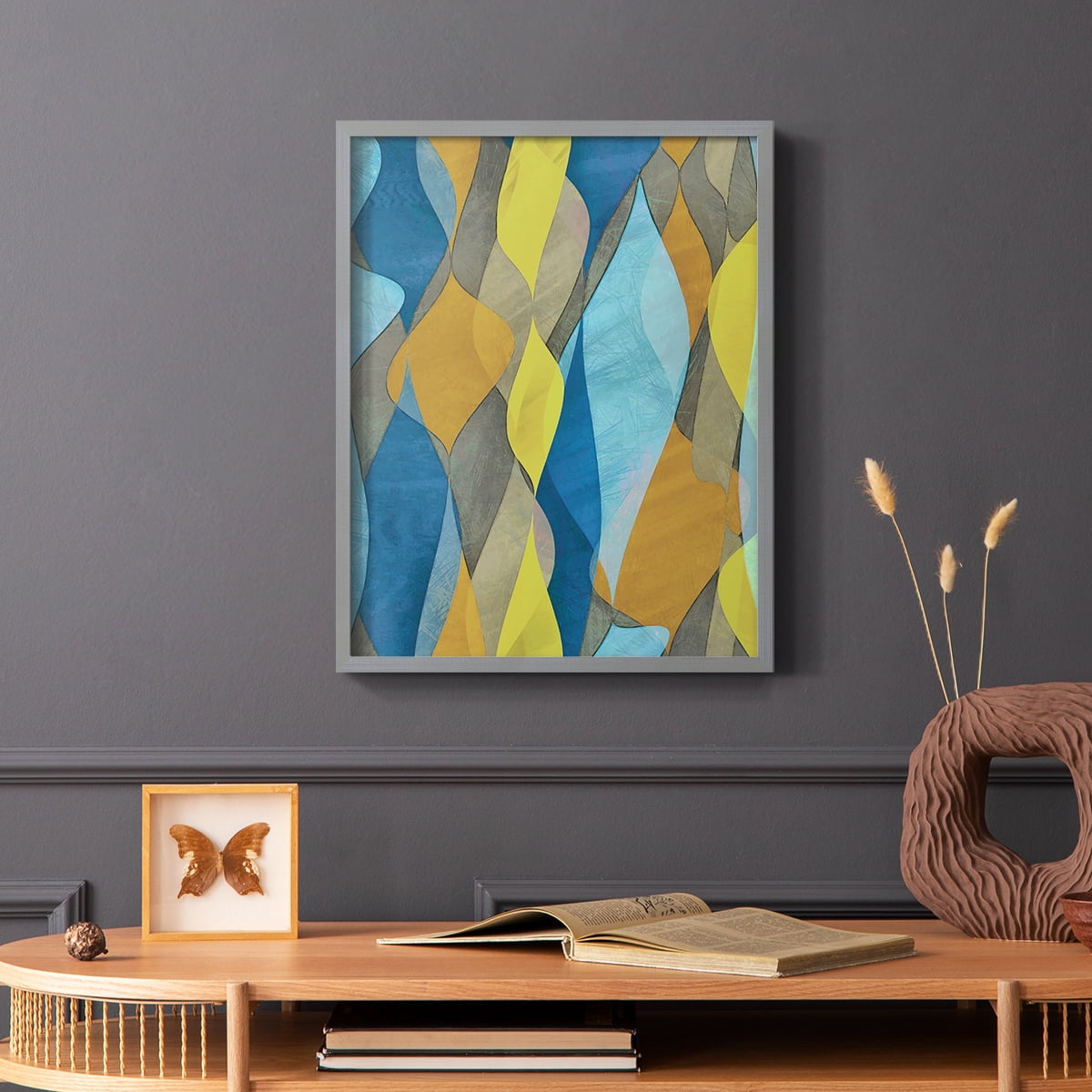 Colorful Cascade I Framed Print in Gray Solid Wood Framed Print No Nail Hanging