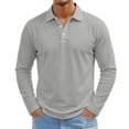 thumbnail image 3 of LTTVQM Men's Long Sleeve Polo Shirt Lightweight Soft Collared Golf Top Solid Tone Button Placket Casual Office Daily Shirt Light Gray M, 3 of 8