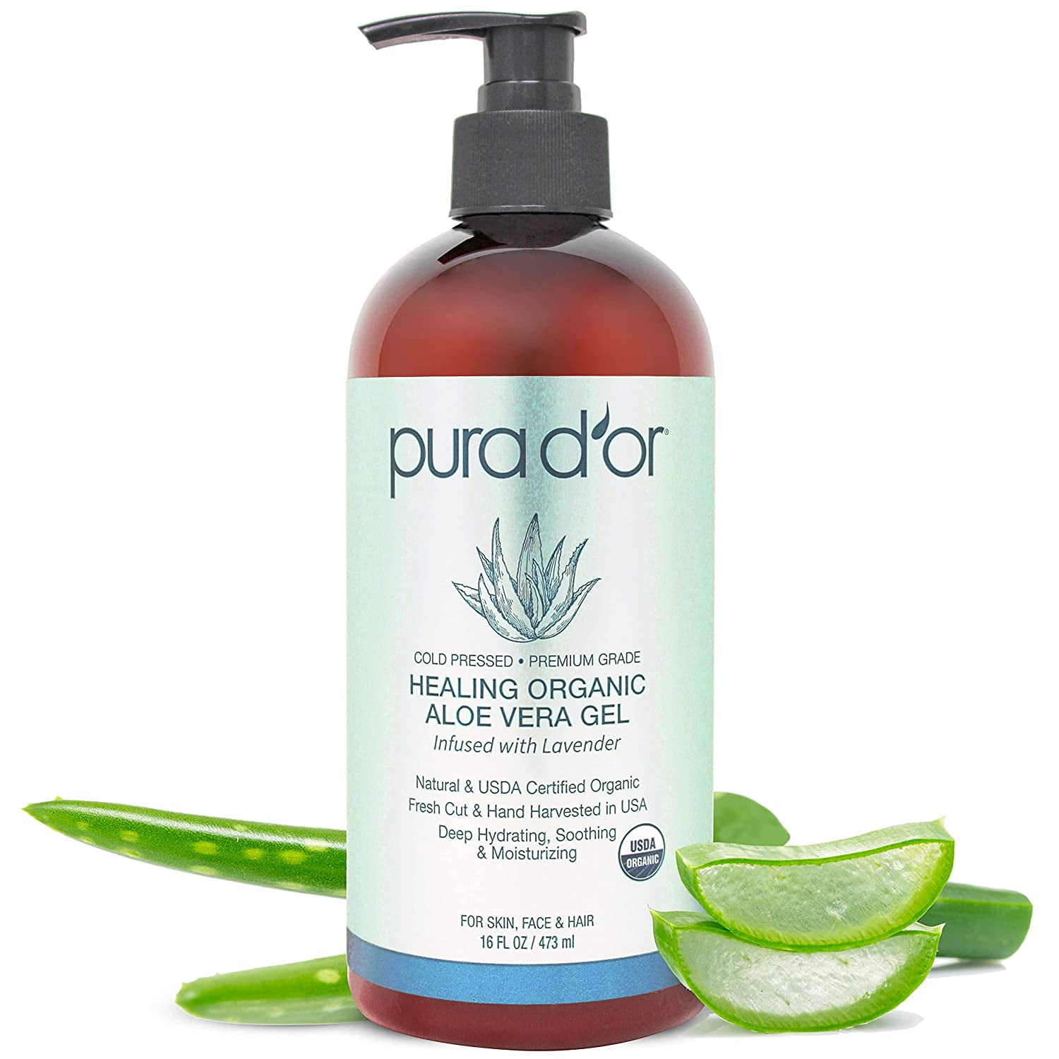 PURA D'OR Organic Aloe Vera Gel Lavender (16oz) All Natural - ZERO  Artificial Preservatives - Deeply Hydrating & Moisturizing - Sunburn, Bug  Bites, Rashes, Small Cuts, Eczema Relief - For Skin &