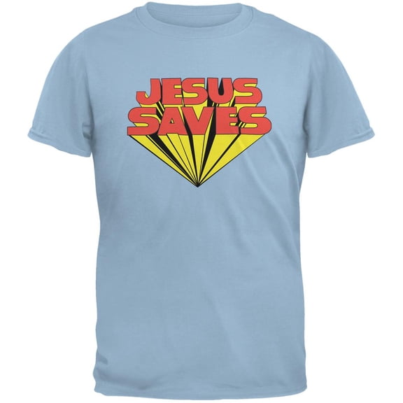 Jesus Saves Inspired By Keith Moon Light Blue Adult T-Shirt - 2X-Large