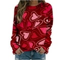 thumbnail image 2 of Qertyioot T-Shirt Graphique pour Femmes de la Saint-Valentin à Manches Longues, Blouse Ample Imprimée Mode, Col Rond, Hauts Décontractés, Chandails à Capuchon, 2 of 4
