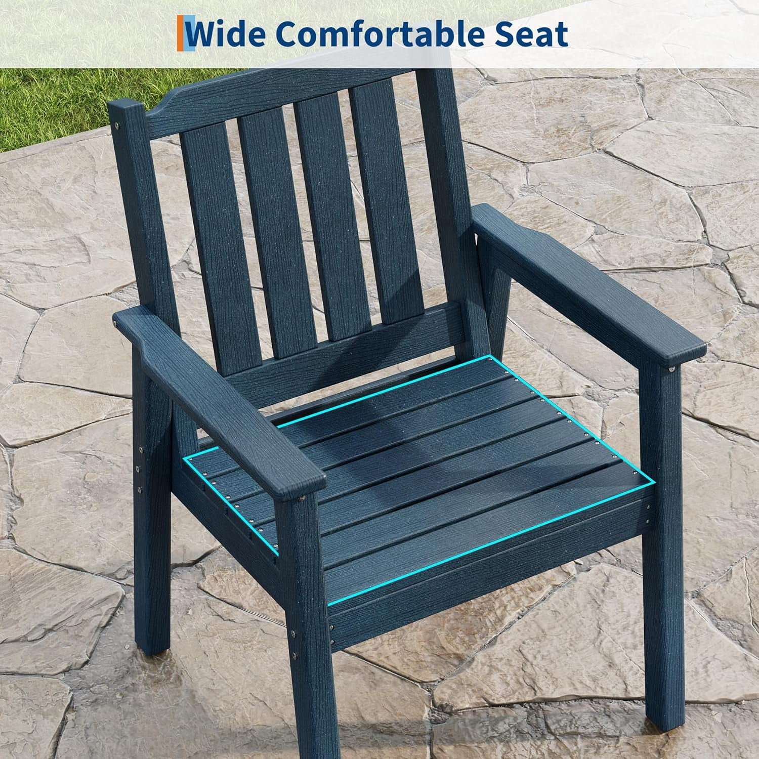 EliteEdge Set of 2 23.9" Wide HDPE Patio Dining Chairs, 650LBS Capacity All-Weather Armchairs with Slatted Seat, Heavy Duty Modern for Garden, Poolside, Deck,Blue