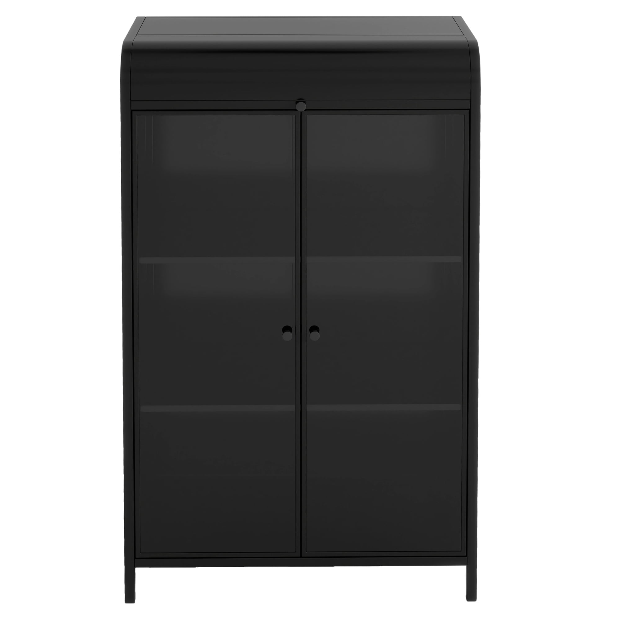 Leumius 4-Tier Metal Storage Cabinet with Glass Doors & Flip-Top, Display Cabinet with Open Shelves, Freestanding Steel Sideboard Buffet for Kitchen, Living Room, Home Office, Dining Room, Bathroom