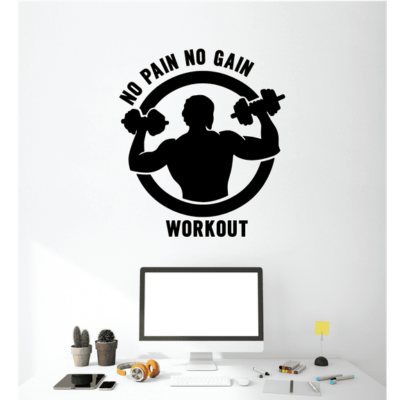 No Pain No Gain - Workout Motivation Inspirational Quote Quotes Fitness Healthy Life Style Wall Art Vinyl Sticker Decal Home Décor Work Out Wall Sticker For Home Gym Bedroom Size (10x10 inch)
