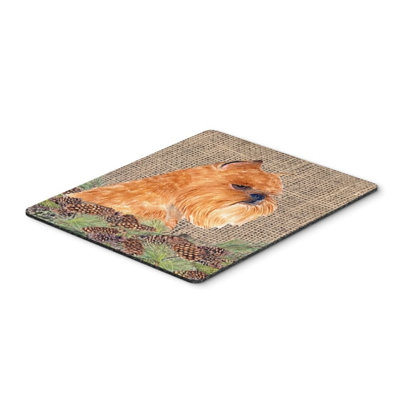 "Brussels Griffon on Faux Burlap with Pine Cones Mouse Pad Hot Pad or Trivet"