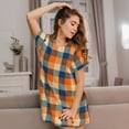 thumbnail image 3 of Kdxio Warm Orange Plaid Pattern Womens Short Sleeve Sleepshirt Scoopneck Cute Nightdress Ruffle Comfy Nightgown, 3 of 6