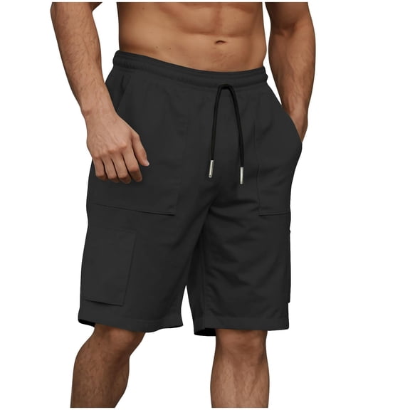Mens Casual Bermuda Cargo Shorts 9"/10" Inseam Athletic Elastic Waistband Drawstring Summer Quick Dry Lightweight Pants for Travel Running
