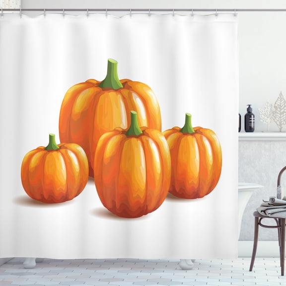Ambesonne Autumn Pumpkin Shower Curtain, Fall Season Fruits, 69"Wx84"L, Burnt Orange Olive Green