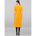 thumbnail image 6 of Janasya Indian Mustard Poly Crepe Foil Print Straight Half Sleeve Round Neck Calf Length Kurta for Women, 6 of 8