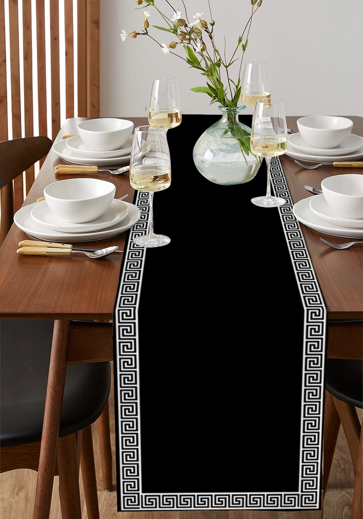 Hokiten Table Runners 72 Inches Long Dress Scarves, Black Farmhouse Kitchen/Dining Table Runner, Coffee Tablerunners, Modern Geometric Abstract Art Aesthetics 16x72 Inch