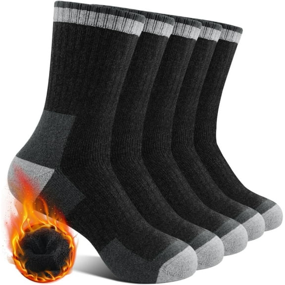 Merino Wool Hiking Socks for Men 5 Pairs Thermal Warm Winter Thick Cushion Moisture Wicking Crew Boot Socks