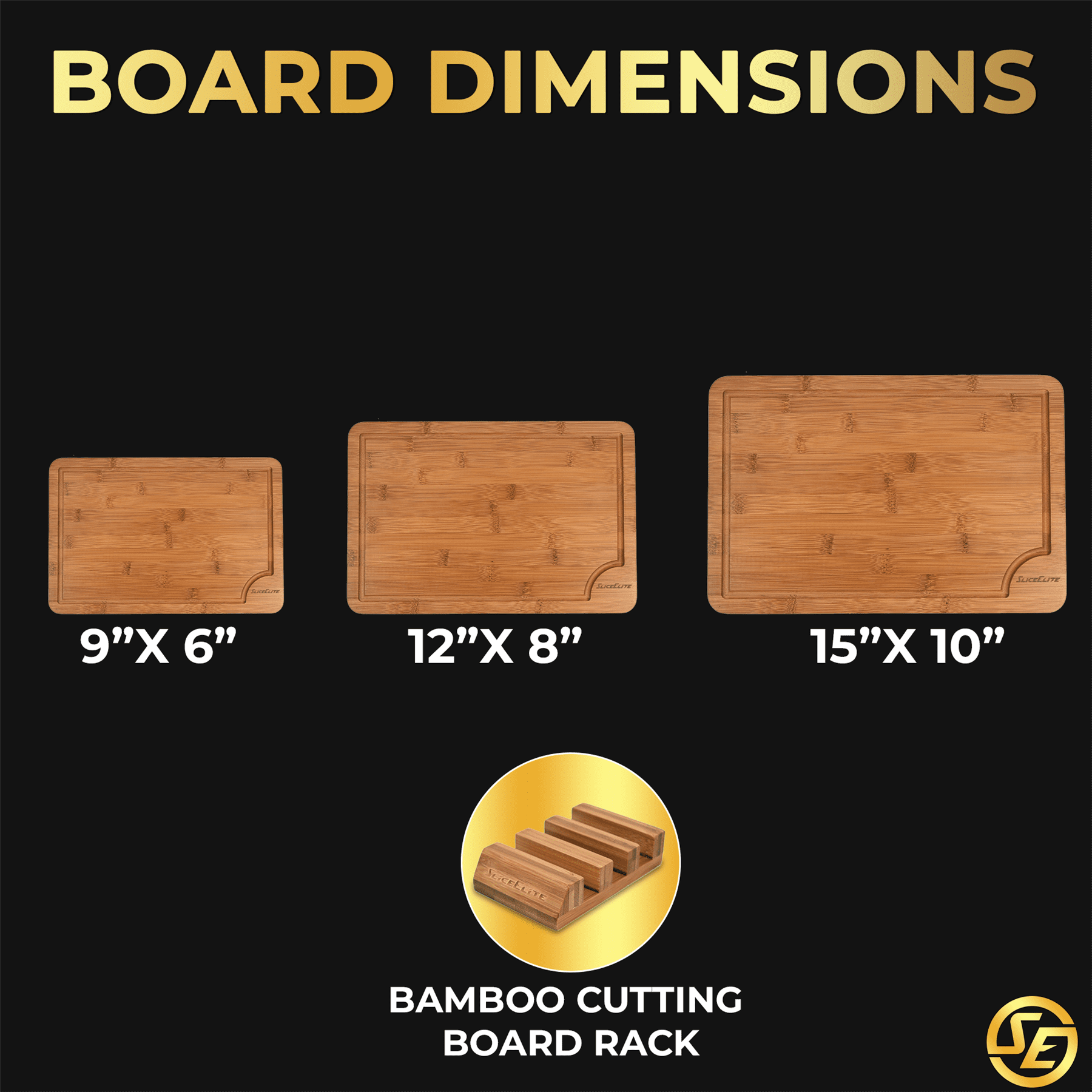 SliceElite Rich Brown Carbonized Bamboo Cutting Board Set 3 Piece Kitchen Boards