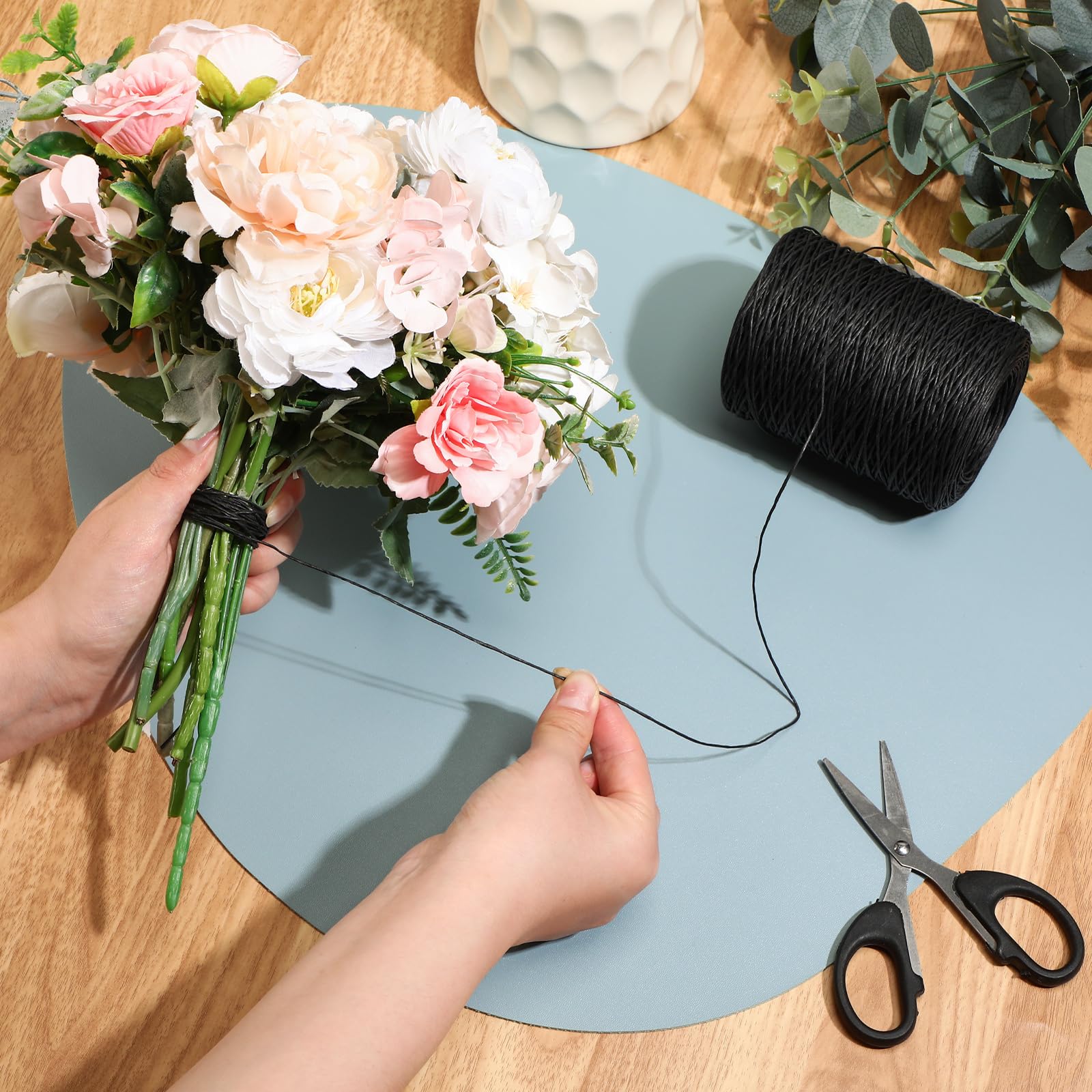 210m Floral Wire, 4mm Paper Covered Bind Wire Wrap Twine, Floral Vine Bind Wire Rustic Wrapping Wire for Flower Bouquets(black)