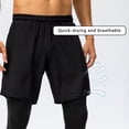 thumbnail image 3 of Men's Compression Long Sleeve Tops+ 2-in-1 Running Leggings Shorts Gym Shorts Sweatpants with Zipper Pockets Workout Set, 3 of 9